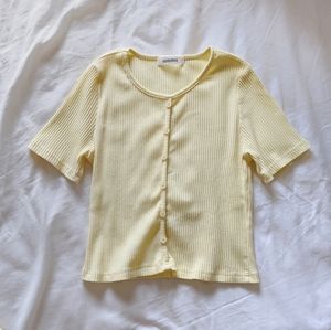 Ribbed Short-sleeve Button Top